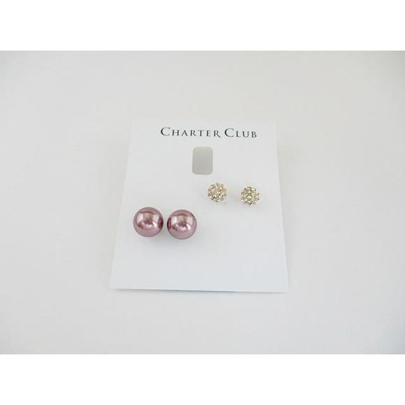 Jewelry - NWT Charter Club Purple Pearl and Goldtone with Crystals Ball Stud Earrings